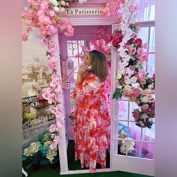 L'ATISTE Red and Pink Floral Maxi Dress - Picture 2 of 3